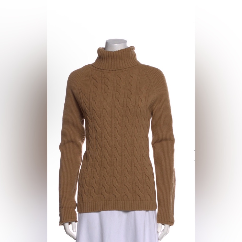 MaxMara wool Cable Knit Turtleneck Sweater - Tan